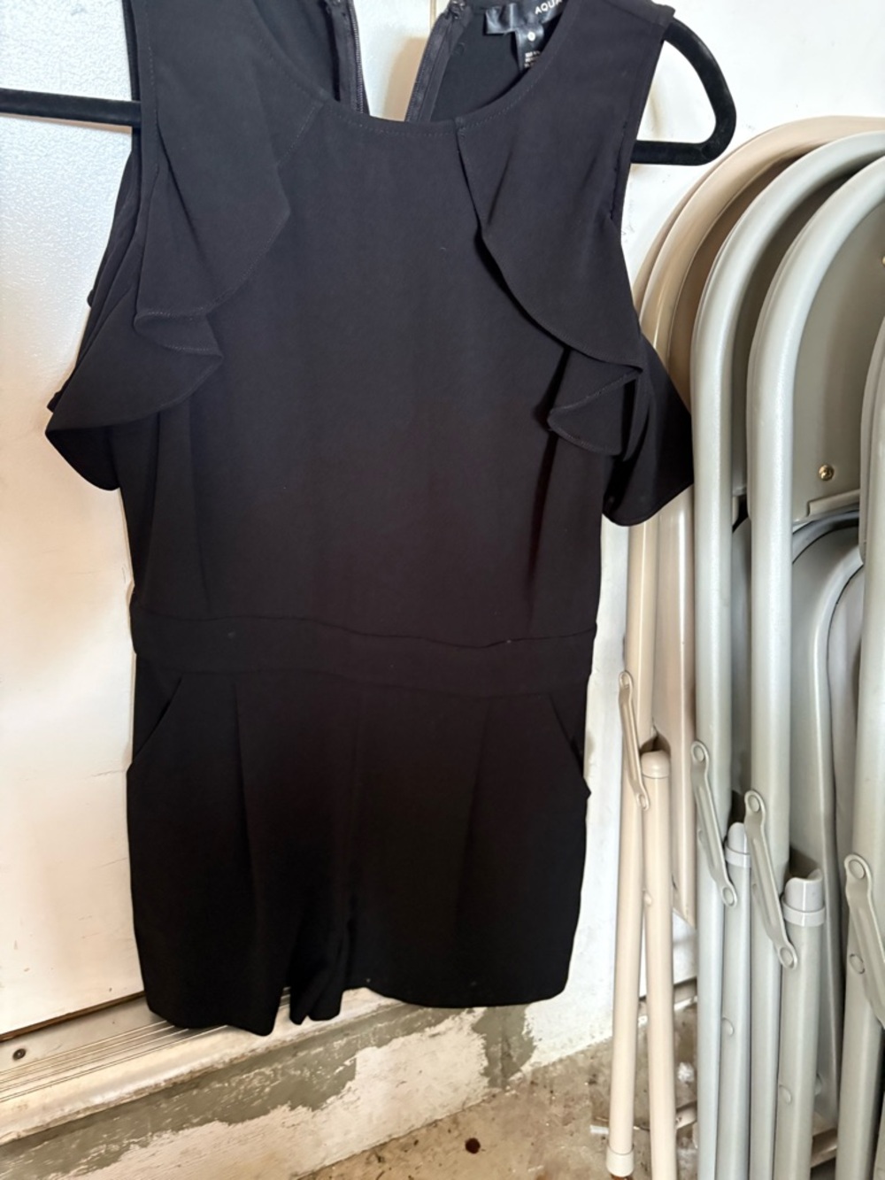Aqua Black Sleeveless Romper with Subtle Tailoring